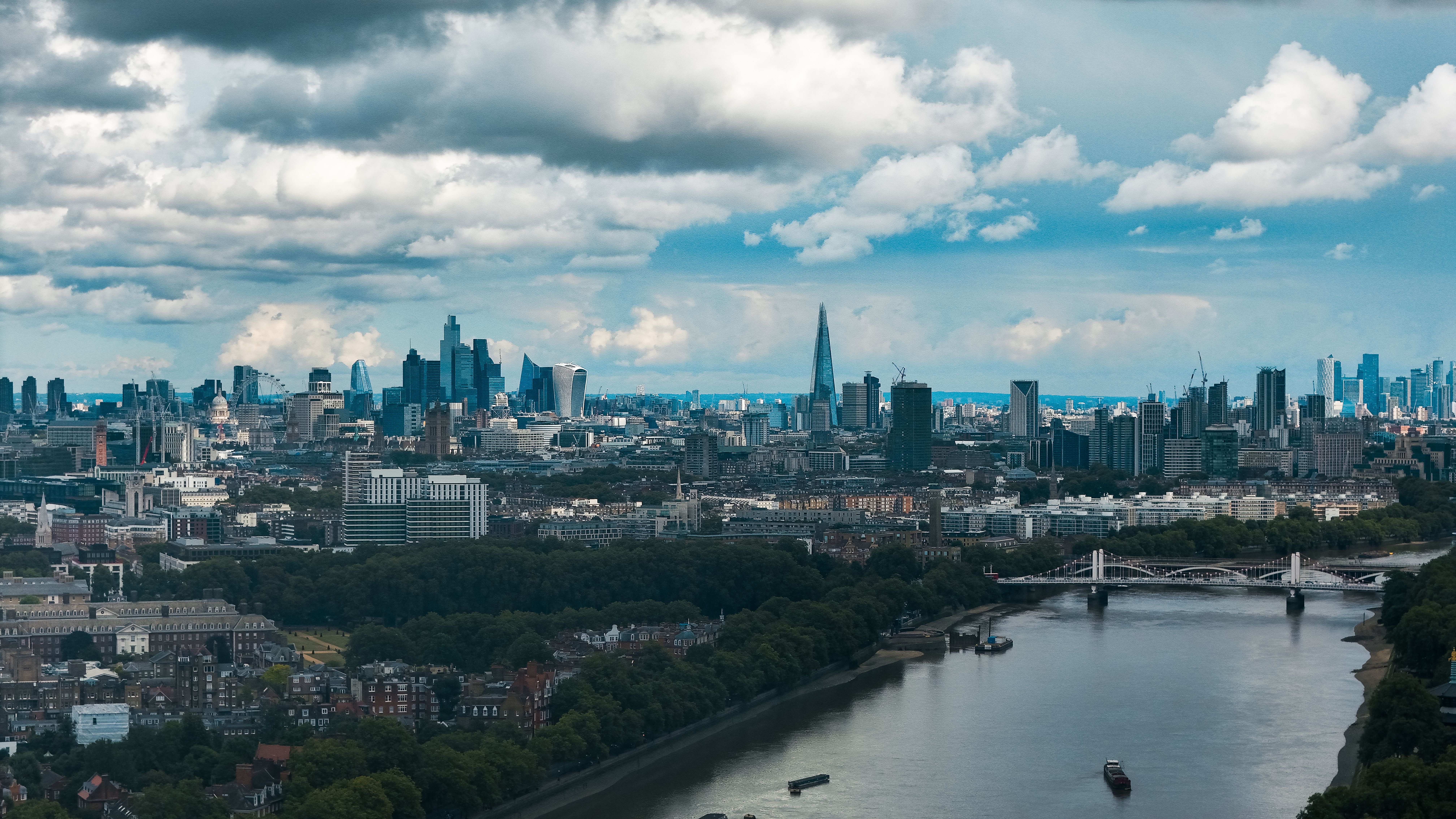 The London skyline and the River Thames seen from the air